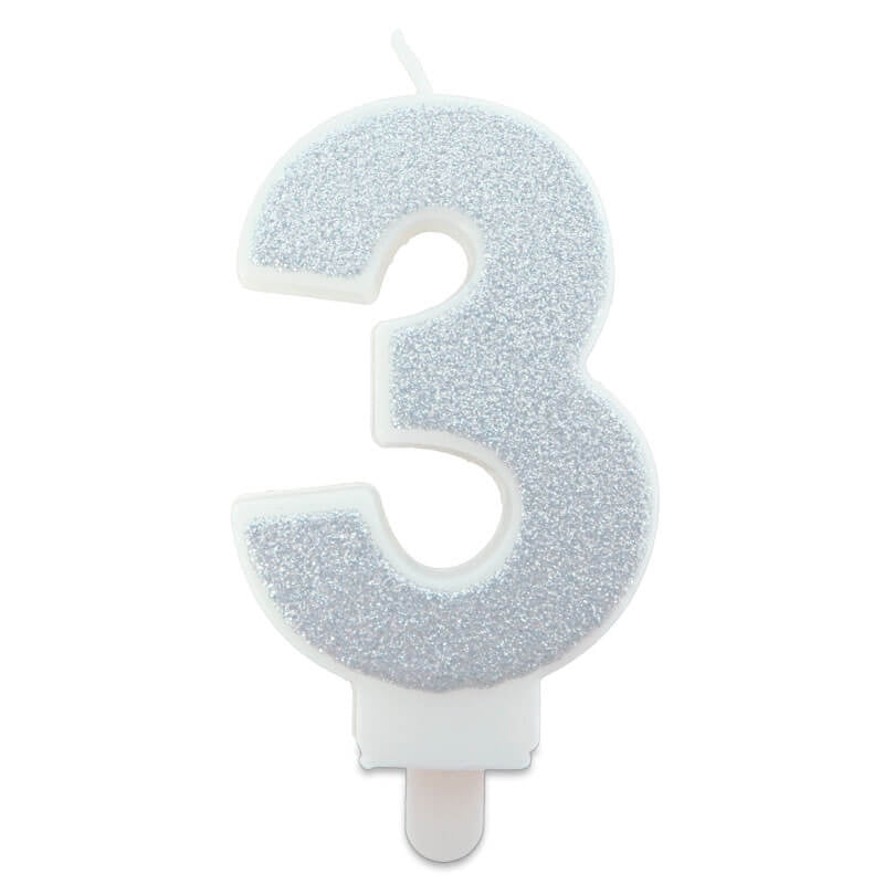 Zilveren cijferkaars 3, ca. 6cm