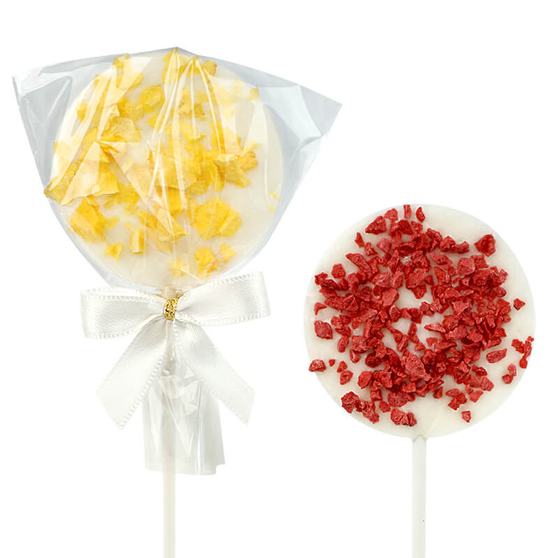 Witte lolly's met aardbei- en sinaasappelcrisp (10 stuks)