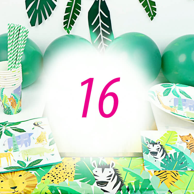 Jungle-partyset voor 16 kinderen - zonder taart