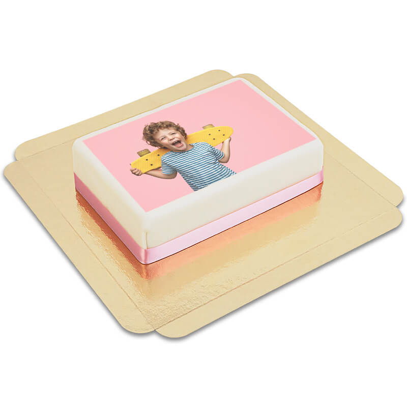 Vierkante fototaart met lint