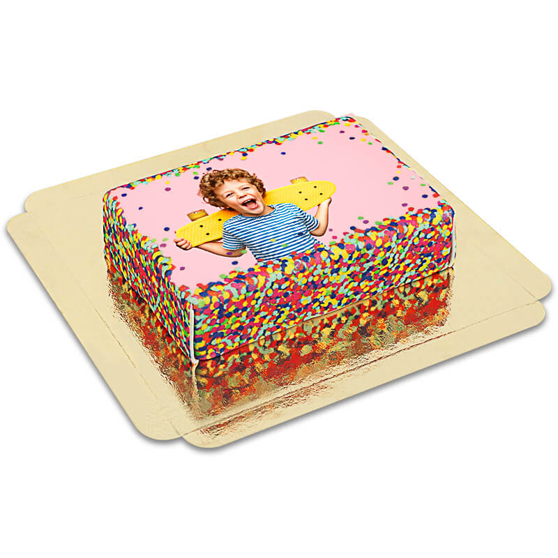 Fototaart met confetti rand