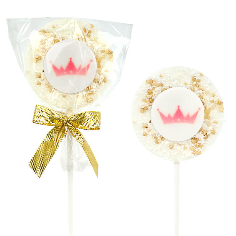 Witte lolly's met amandelkrokant en kokosvlokken met logo (10 stuks)