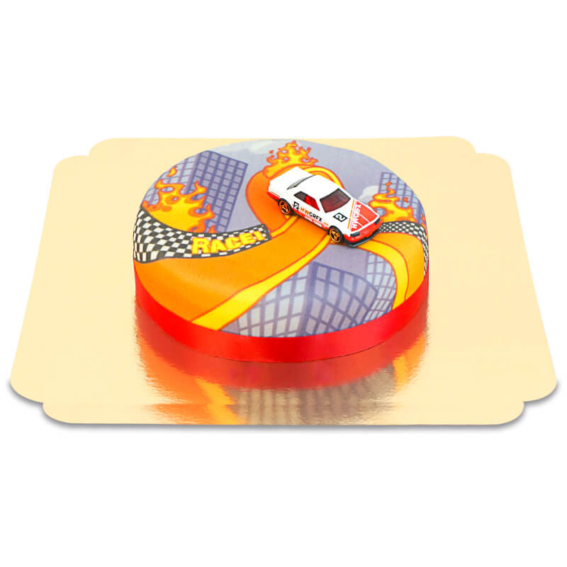 Hot WheelsÂź speelgoedauto op taart