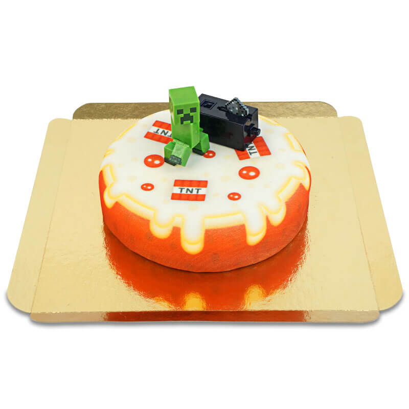 Minecraft® figuur op een ronde TNT taart