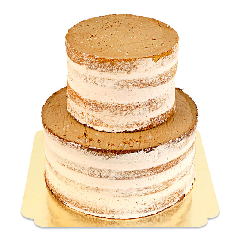 Naked Cake perzik-passievrucht twee lagen met koek-crunch