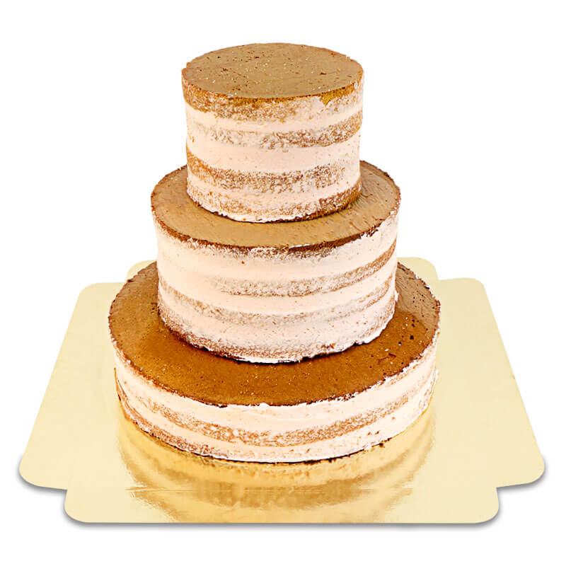 Naked Cake perzik-passievrucht drie lagen met koek-crunch