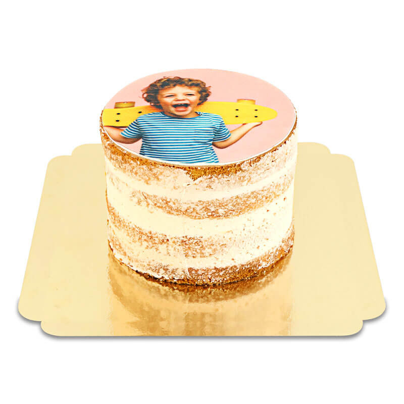 Foto-Naked-Cake perzik-passievrucht met koek-crunch