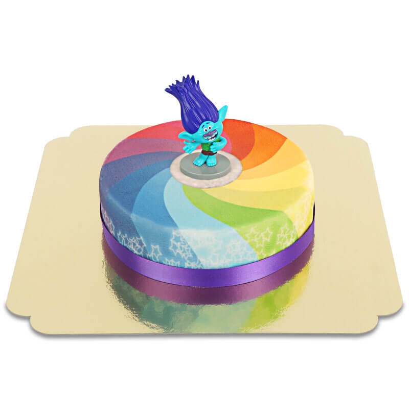 Trolls® op regenboog taart