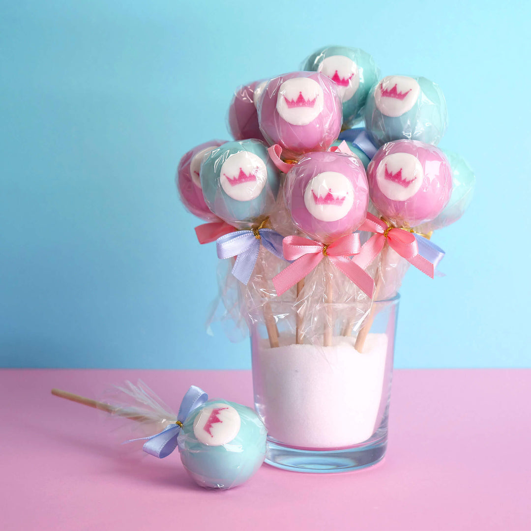 Cake pops met kleurrijke chocolade en logo (12 stuk)