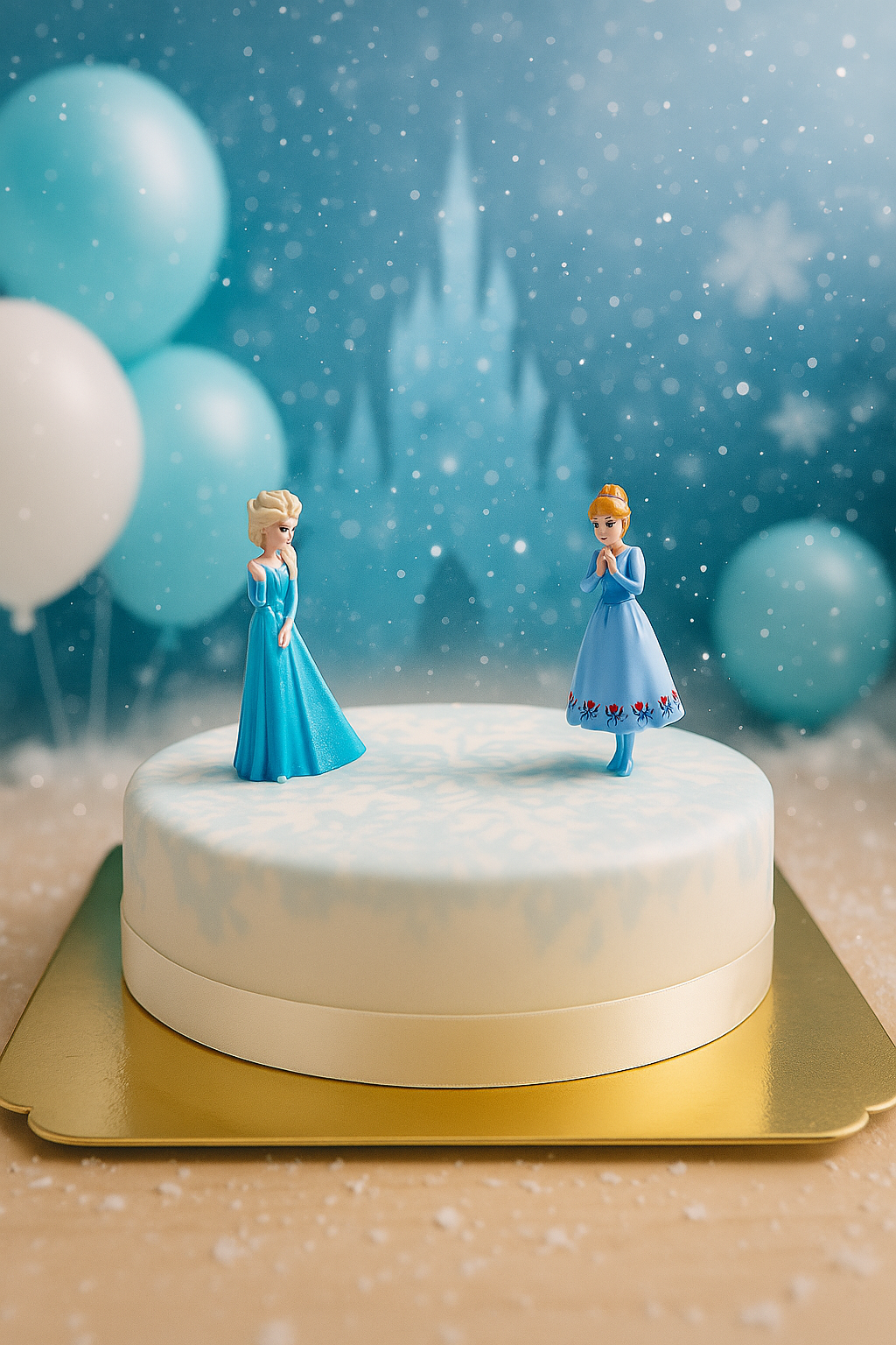 Frozen® Anna® & Elsa® op sneeuwvlok taart