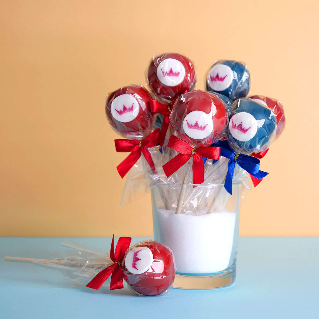Kleurrijke cakepops met logo in 2 kleuren (2x6 stuks)