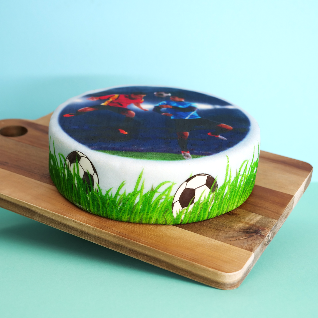 Fototaart met voetbalrand, rond