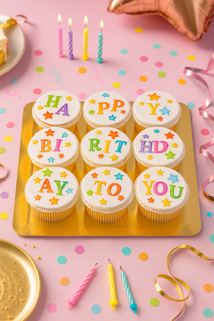 Verjaardag cupcakes, 9 stuks