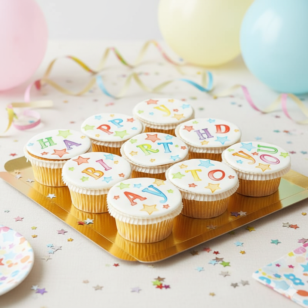 Verjaardag cupcakes, 9 stuks