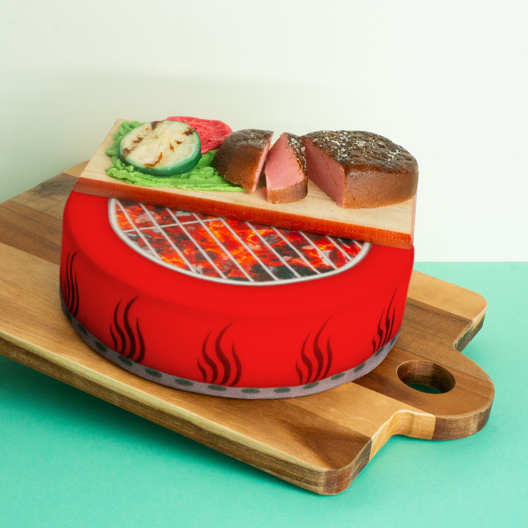 Grilltaart met eetbare marsepeinen lekkernijen van de grill