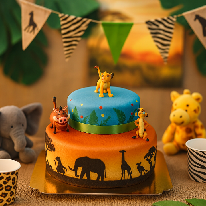 Simba®, Timon® en Pumba®, twee-verdiepingen savanne taart 