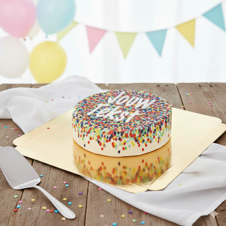 Confetti taart met persoonlijk tekst