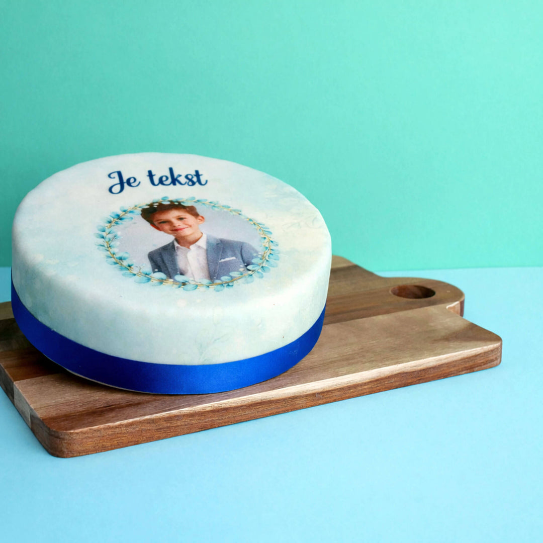 Blauwe Eucalyptus Fototaart + persoonlijke tekst
