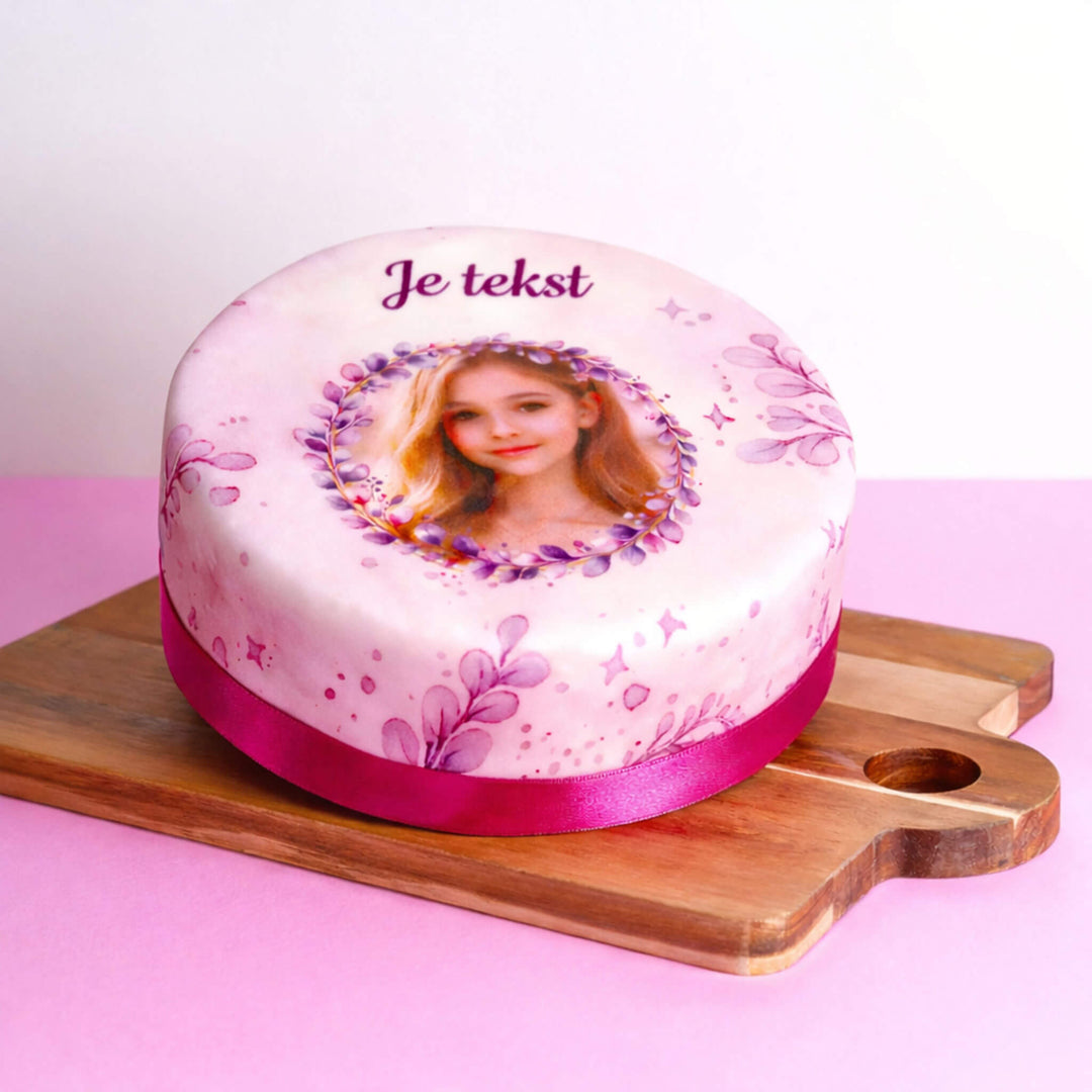 Roze Eucalyptus Fototaart + persoonlijke tekst
