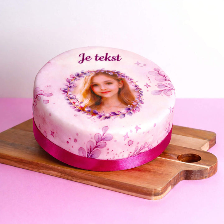 Roze Eucalyptus Fototaart + persoonlijke tekst
