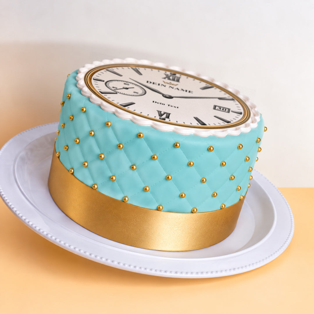 Luxe horlogetaart Deluxe Blauw met eigen tekst & cijfer