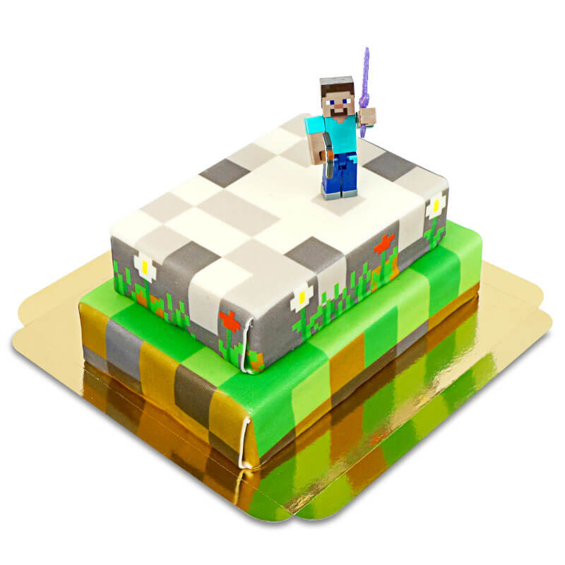 Figuren Minecraft® op tweelaagse spelwereld-taart