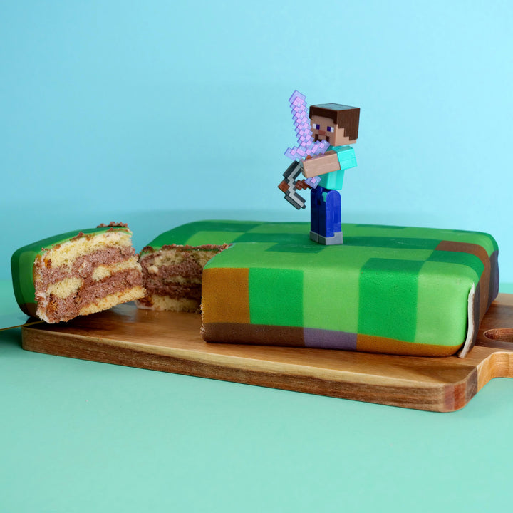 Minecraft®-figuur op speelwereldaart