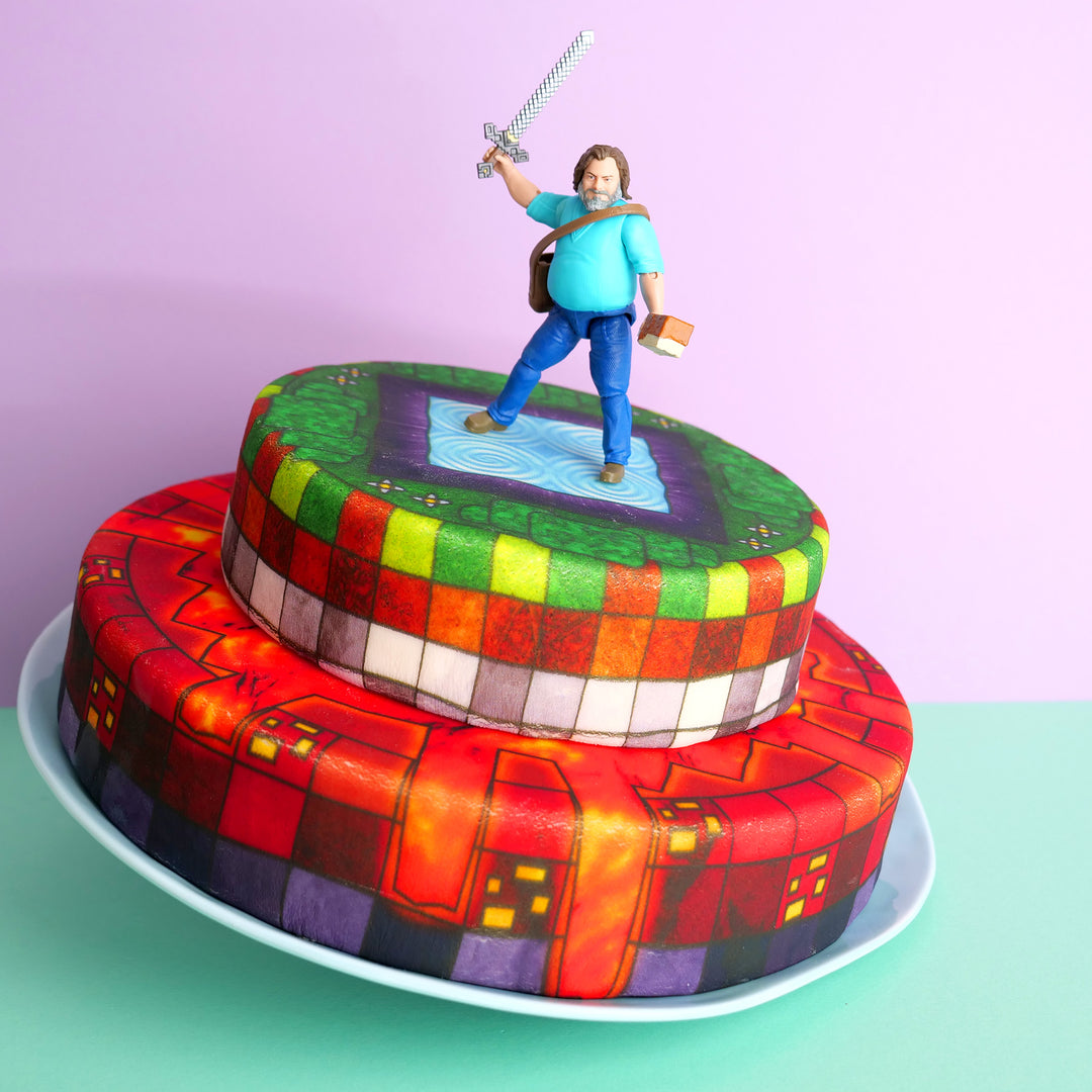 Minecraft®-figuur op tweelaagse dimensiepoort-taart