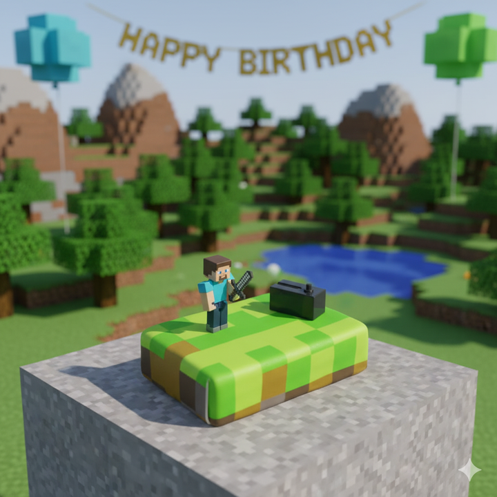 Minecraft®-figuur op speelwereldaart