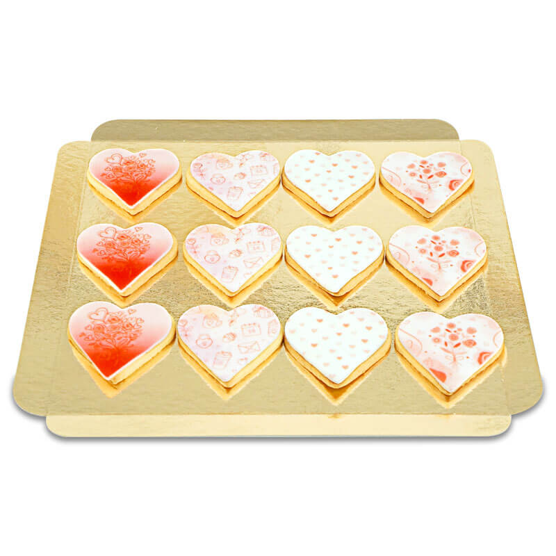 Pastelkleurige valentijnskoekjes in hartvorm (12 stuks)