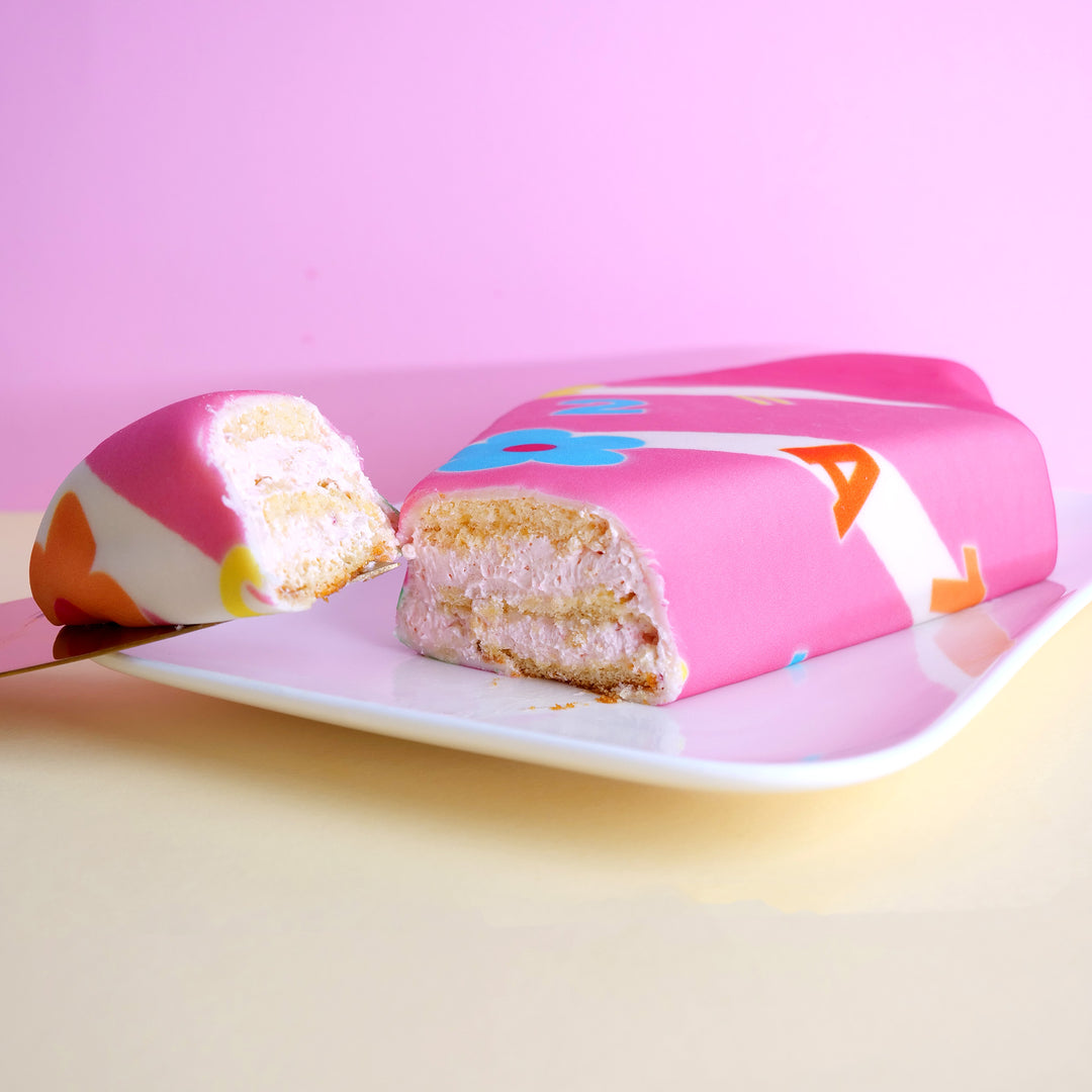 Snoepzakvorm taart in roze