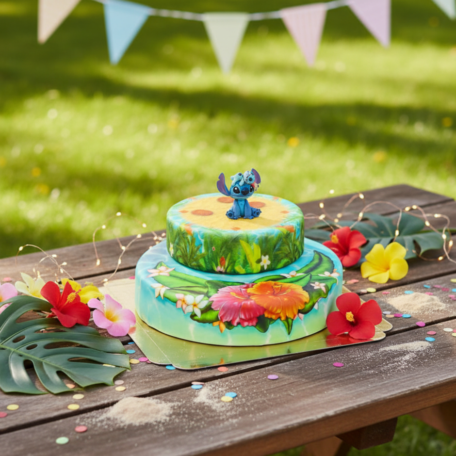 Stitch® op een 2-tier tropische strandtaart