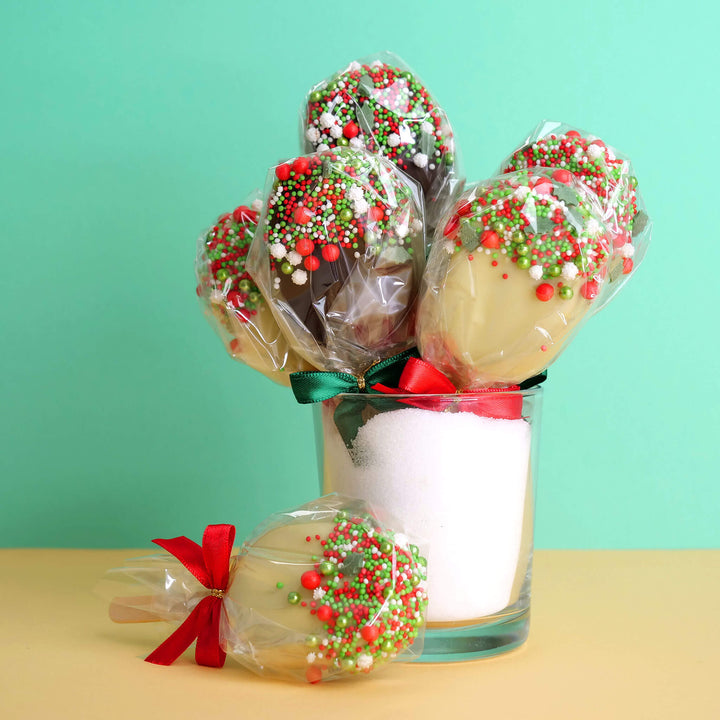 Kerst cake-popsicles met rode en groene strooisel (10 stuks)
