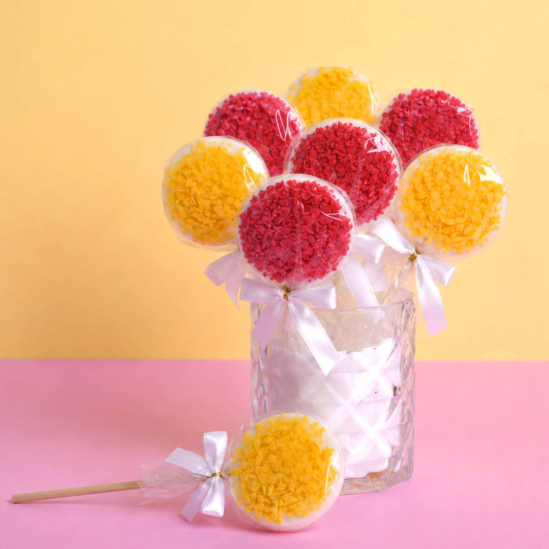 Witte lolly's met aardbei- en sinaasappelcrisp (10 stuks)