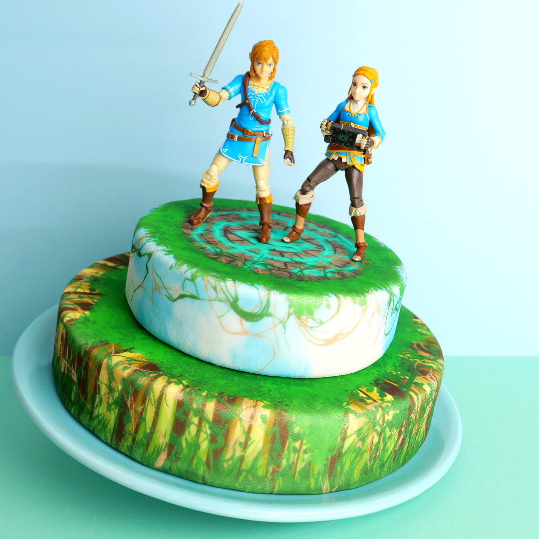 Zelda & Link op een tweelaagse bosruïnetaart