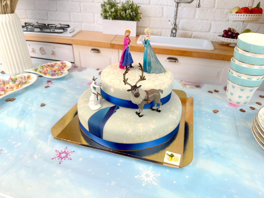 Ijskoningin Elsa®, zus Anna® & Olaf® op twee-verdiepingen sneeuwvlok taart