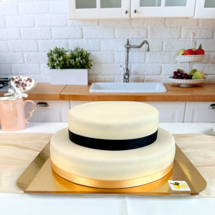  Witte 2-verdiepingen taart met taartenlint