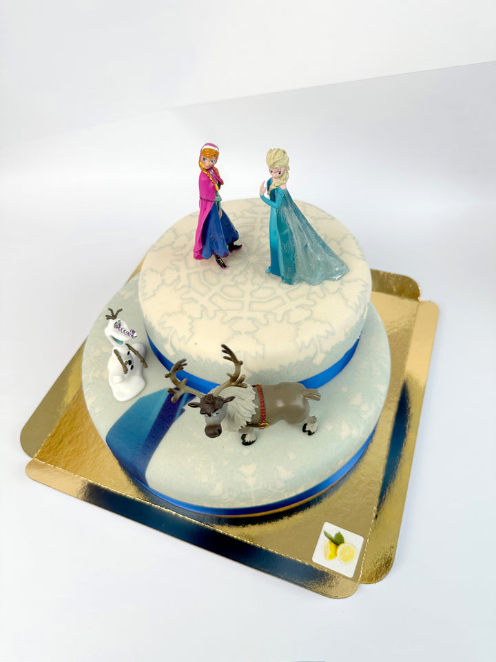 Ijskoningin Elsa®, zus Anna® & Olaf® op twee-verdiepingen sneeuwvlok taart