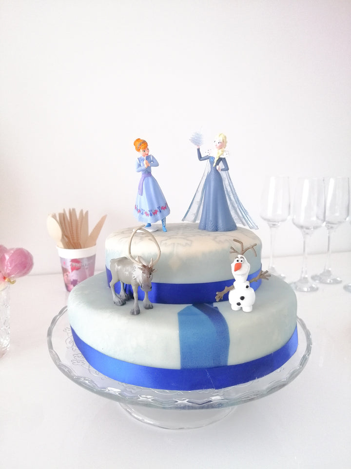 Ijskoningin Elsa®, zus Anna® & Olaf® op twee-verdiepingen sneeuwvlok taart