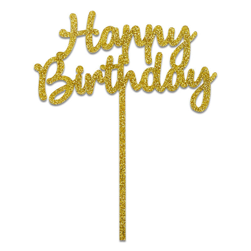 Cake topper Happy Birthday goud glitter