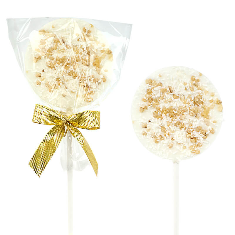 Witte lolly's met amandelkrokant en kokosvlokken (10 stuks)