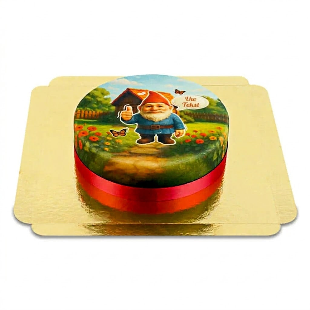 Tuinkabouter met duim omhoog taart