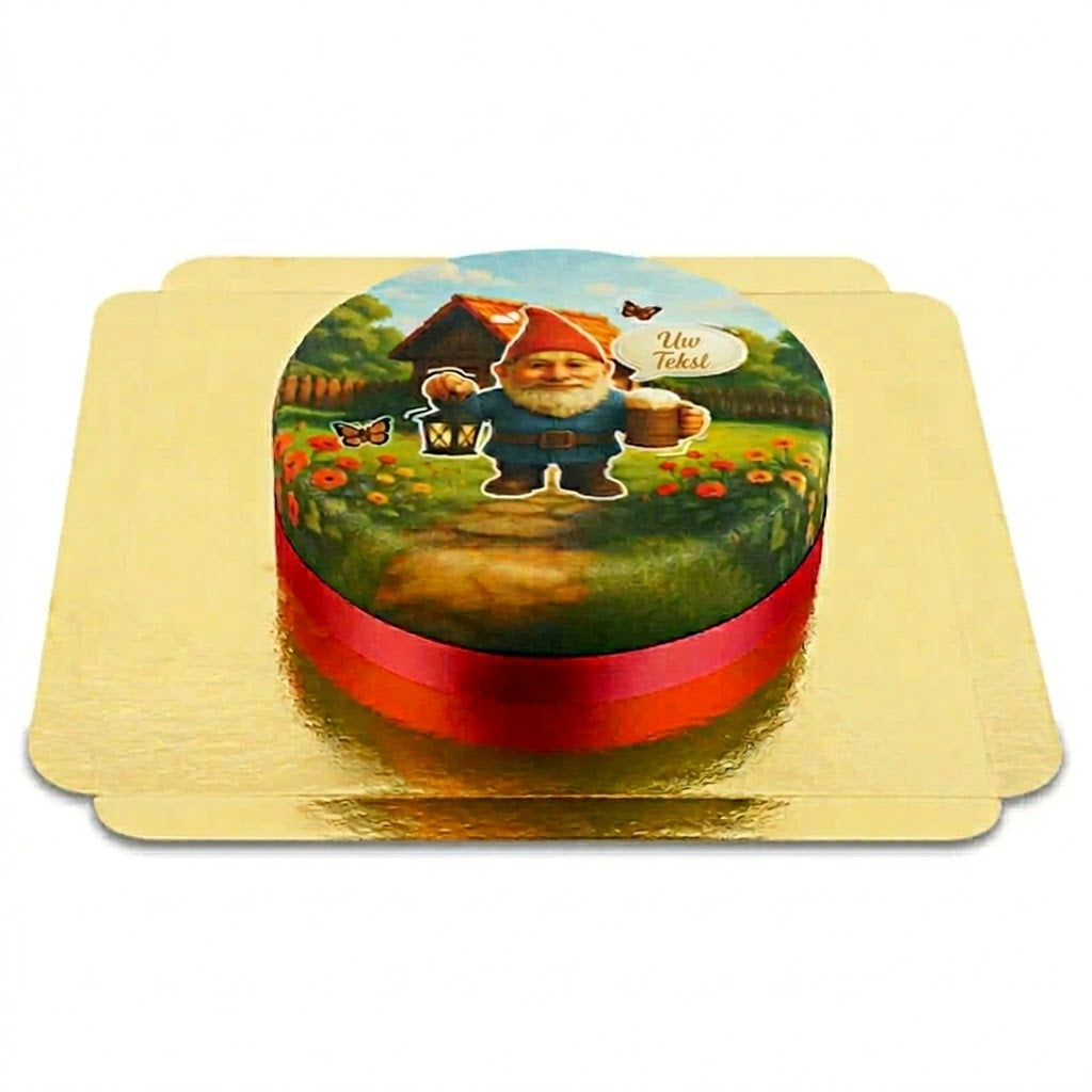 Tuinkabouter taart met lantaarn en bier