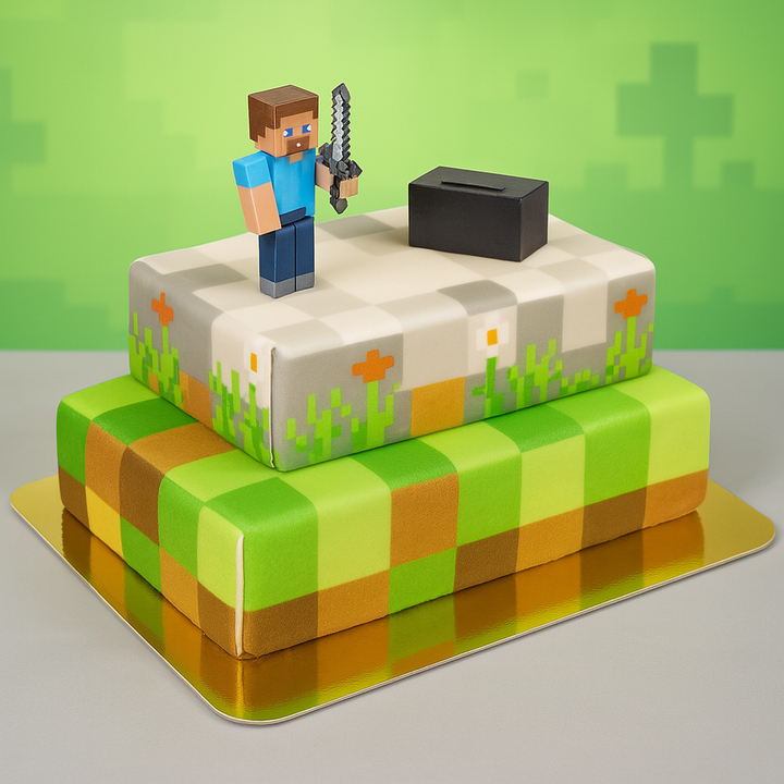 Figuren Minecraft® op tweelaagse spelwereld-taart