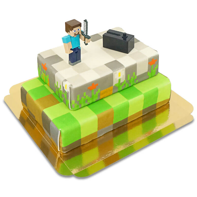 Figuren Minecraft® op tweelaagse spelwereld-taart