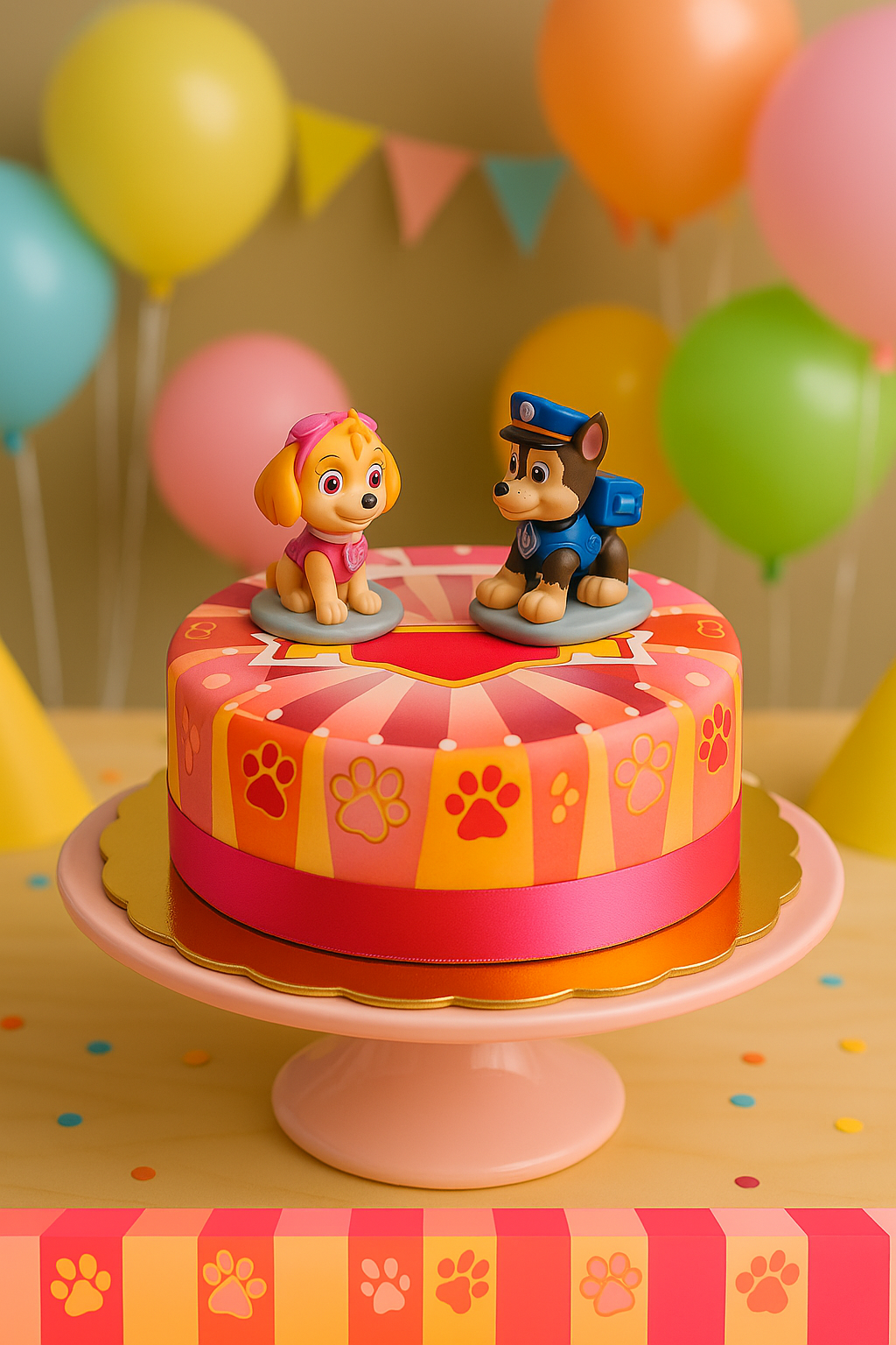 Paw Patrol® op roze hondenpoot taart