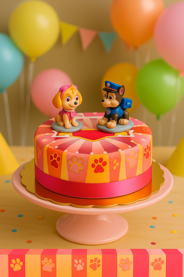 Paw Patrol® op roze hondenpoot taart