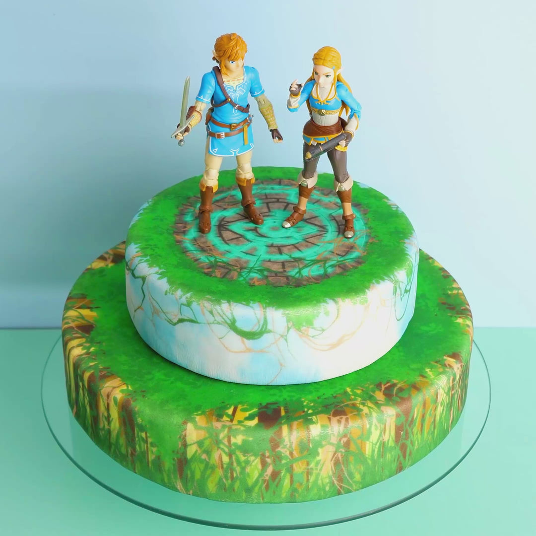 Zelda & Link op een tweelaagse bosruïnetaart