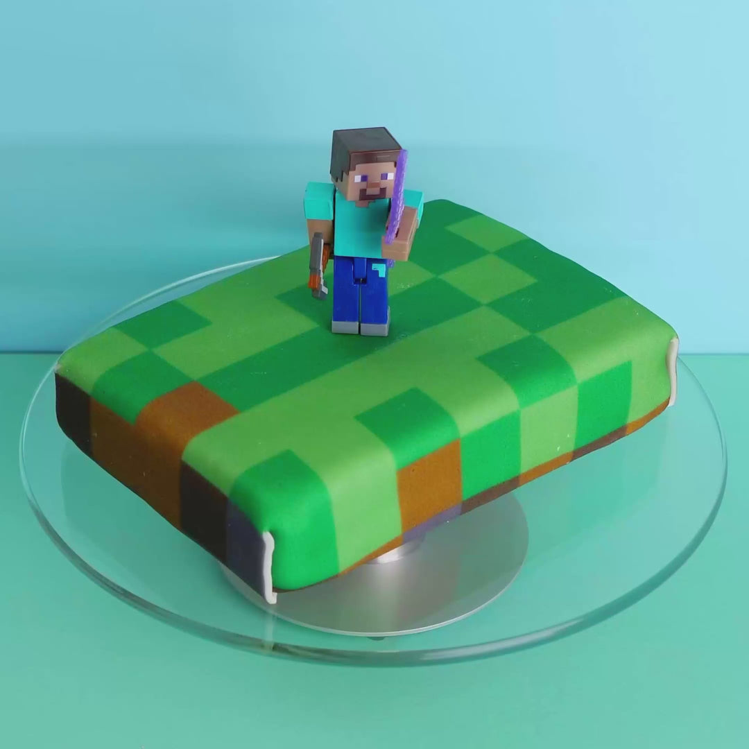 Minecraft®-figuur op speelwereldaart