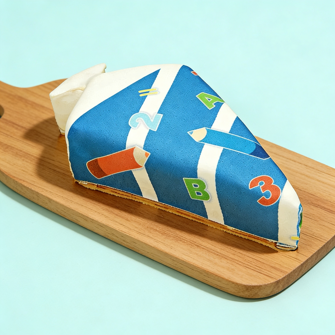 Snoepzakvorm taart met potloden donkerblauw